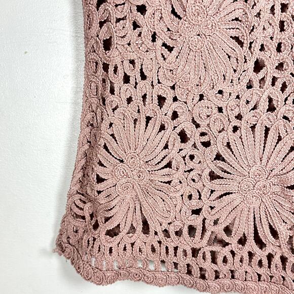 NICOLE MILLER pink crochet lace top womans Medium Balletcore girlyglam fairycore - Picture 2 of 11